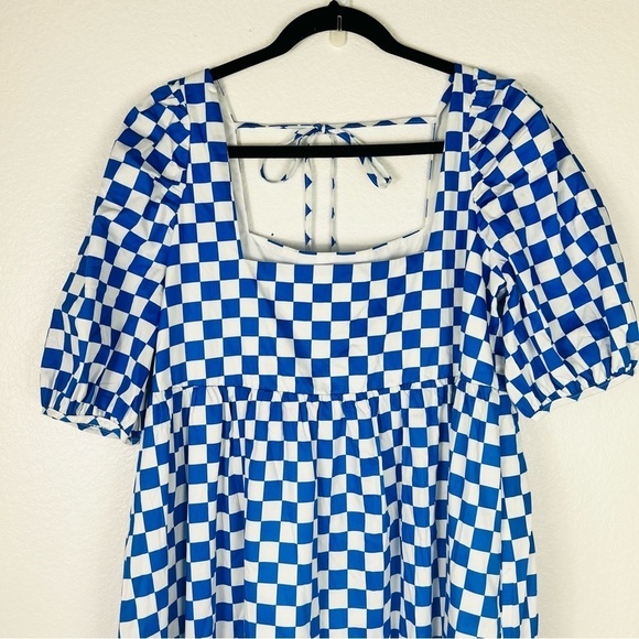 En Saison Check Print Tiered Cotton Midi Dress size M - Picture 3 of 9